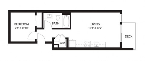 Floor plan for 1 bed, 1 bath, 559 sqft